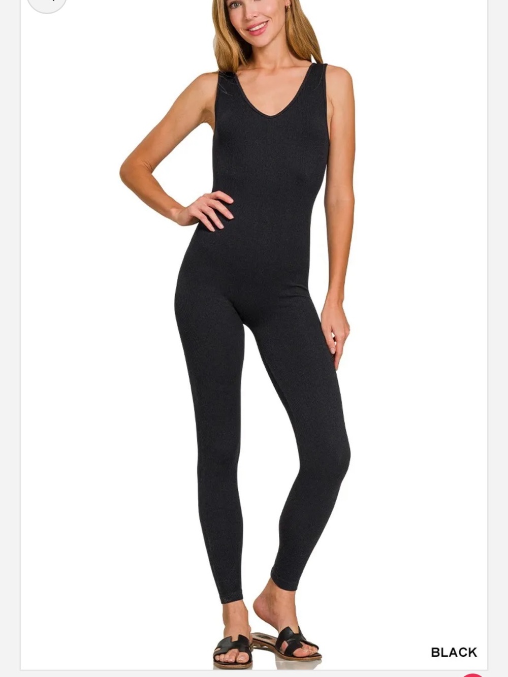 New Zenana Outfitters Black Ribbed Sleeveless Jumpsuit in Sz Large/XL